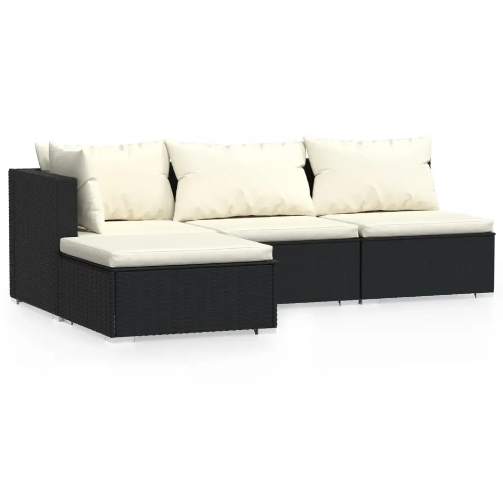 4 Piece Garden Lounge Set with Cushions Black Poly Rattan 317490 - Furniture