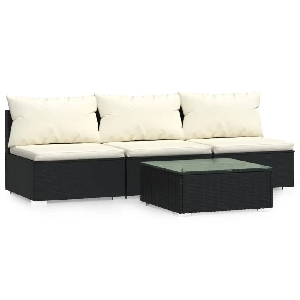 4 Piece Garden Lounge Set with Cushions Black Poly Rattan 317496 - Furniture
