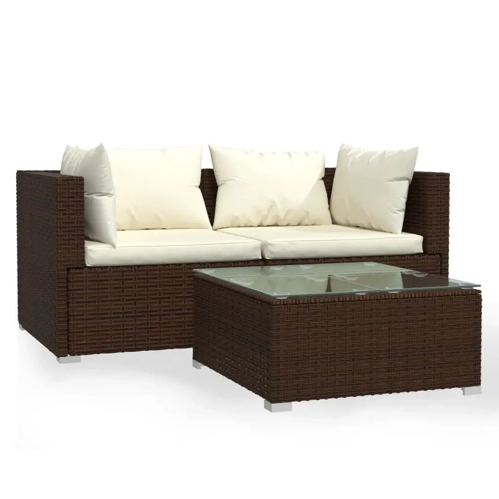 3 Piece Garden Lounge Set with Cushions Brown Poly Rattan 317499 - Furniture