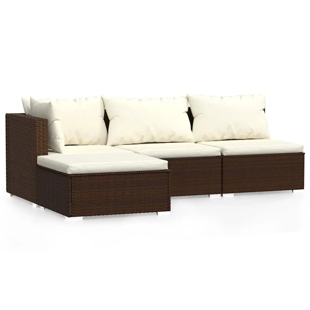 4 Piece Garden Lounge Set with Cushions Brown Poly Rattan 317501 - Furniture