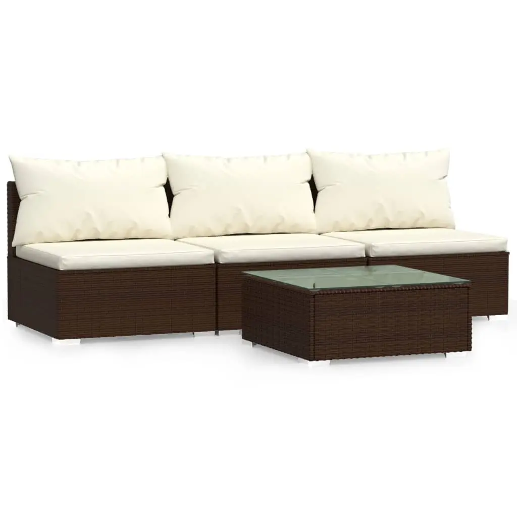 4 Piece Garden Lounge Set with Cushions Brown Poly Rattan 317507 - Furniture