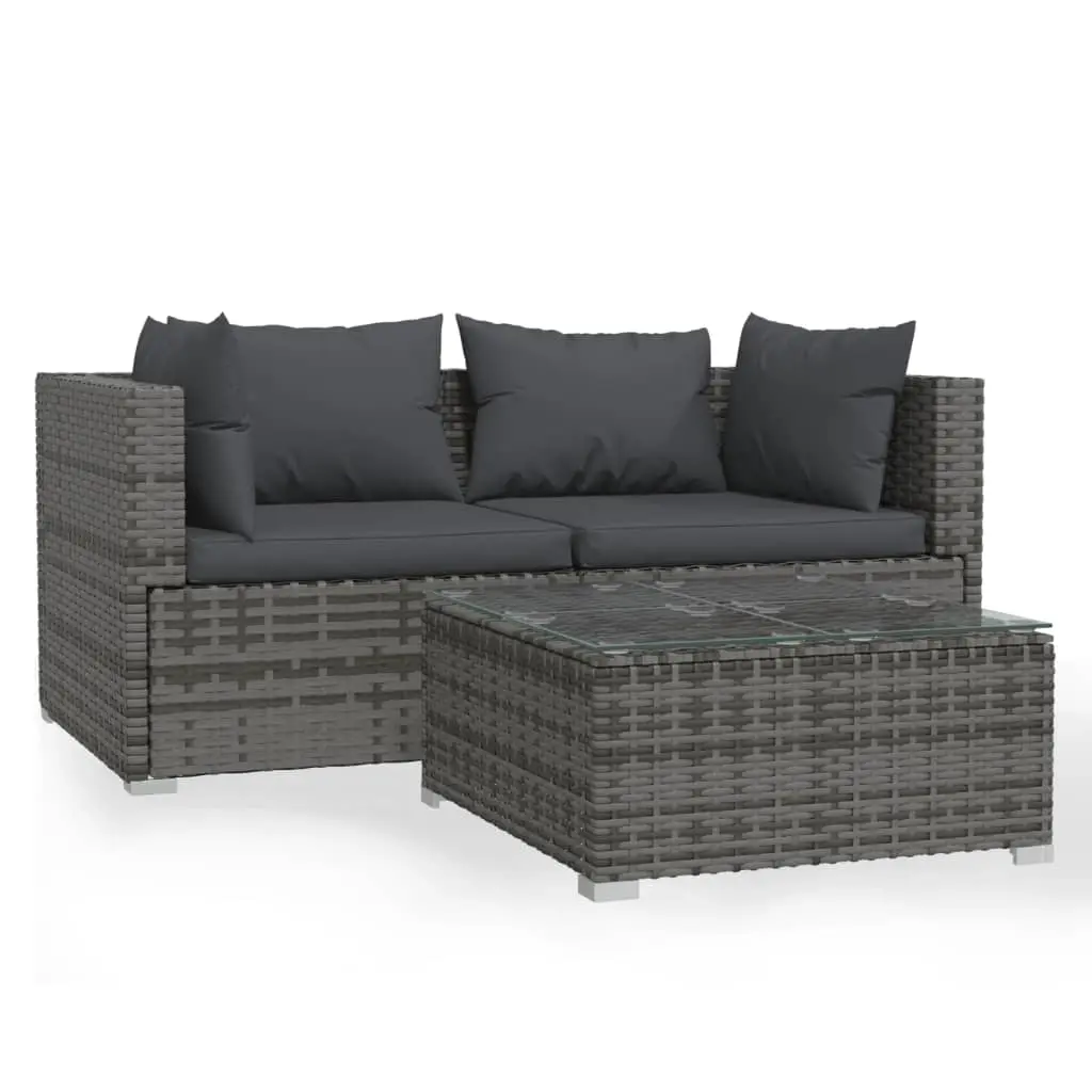 3 Piece Garden Lounge Set with Cushions Grey Poly Rattan 317510 - Furniture