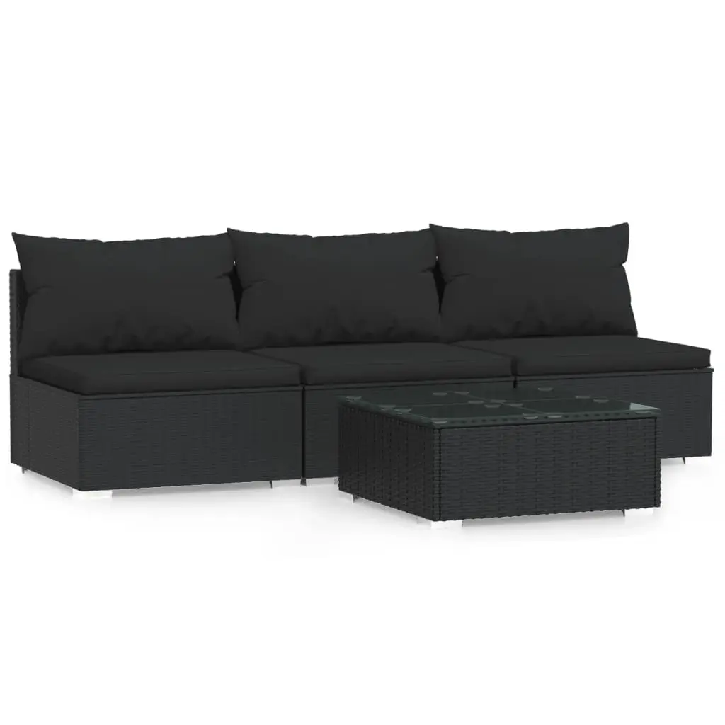4 Piece Garden Lounge Set with Cushions Black Poly Rattan 317529 - Furniture