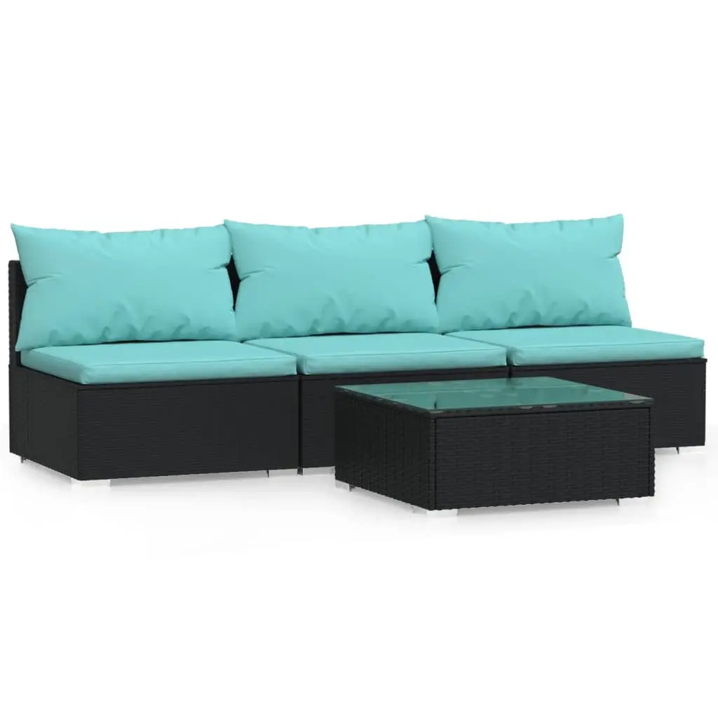 4 Piece Garden Lounge Set with Cushions Black Poly Rattan 317540 - Furniture
