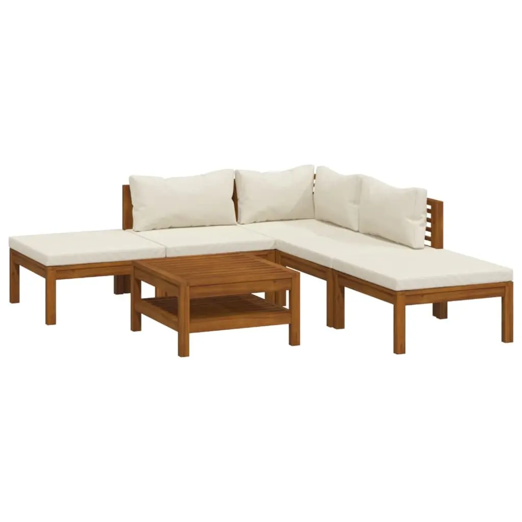 6 Piece Garden Lounge Set with Cream Cushion Solid Acacia Wood 3086924 - Furniture