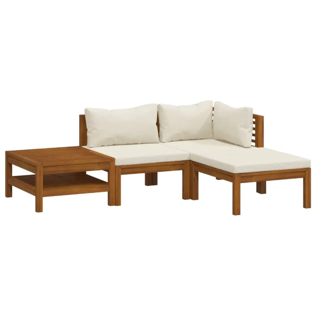 4 Piece Garden Lounge Set with Cream Cushion Solid Acacia Wood 3086925 - Furniture