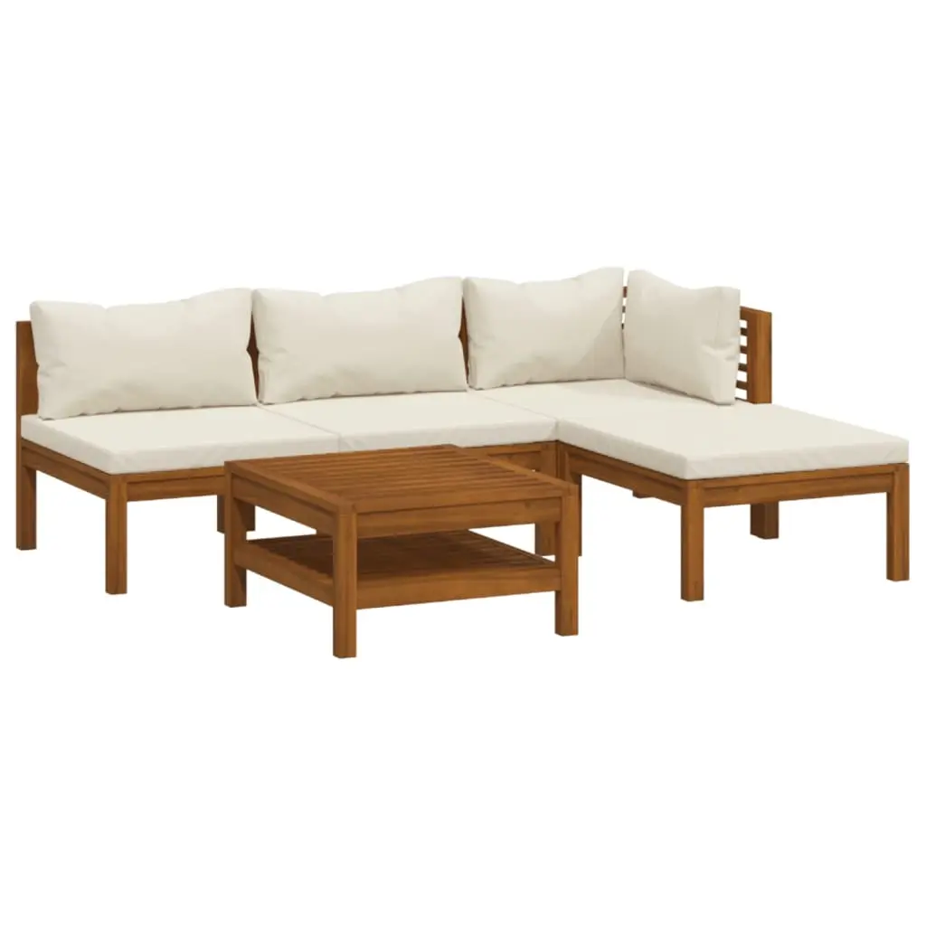 5 Piece Garden Lounge Set with Cream Cushion Solid Acacia Wood 3086926 - Furniture