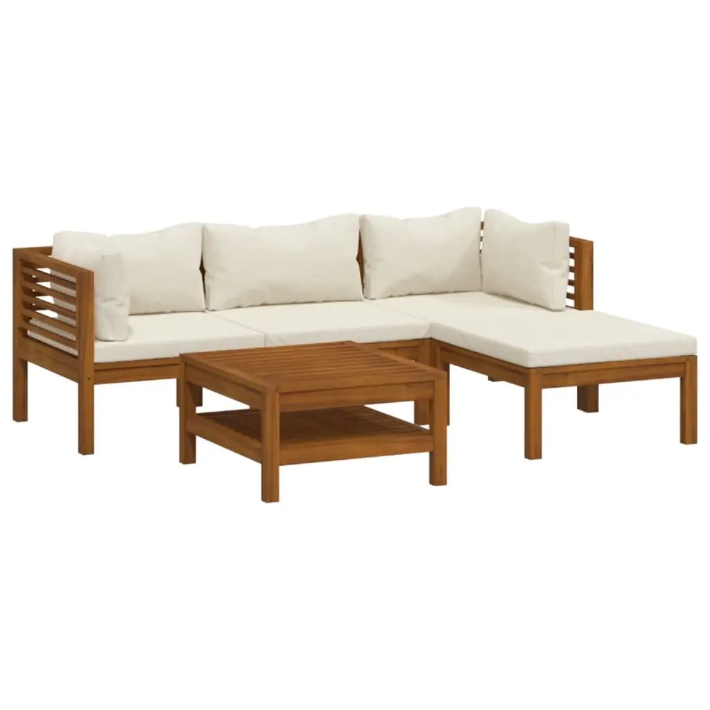 5 Piece Garden Lounge Set with Cream Cushion Solid Acacia Wood 3086927 - Furniture