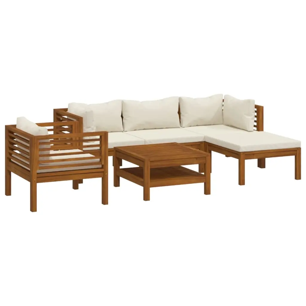6 Piece Garden Lounge Set with Cream Cushion Solid Acacia Wood 3086928 - Furniture
