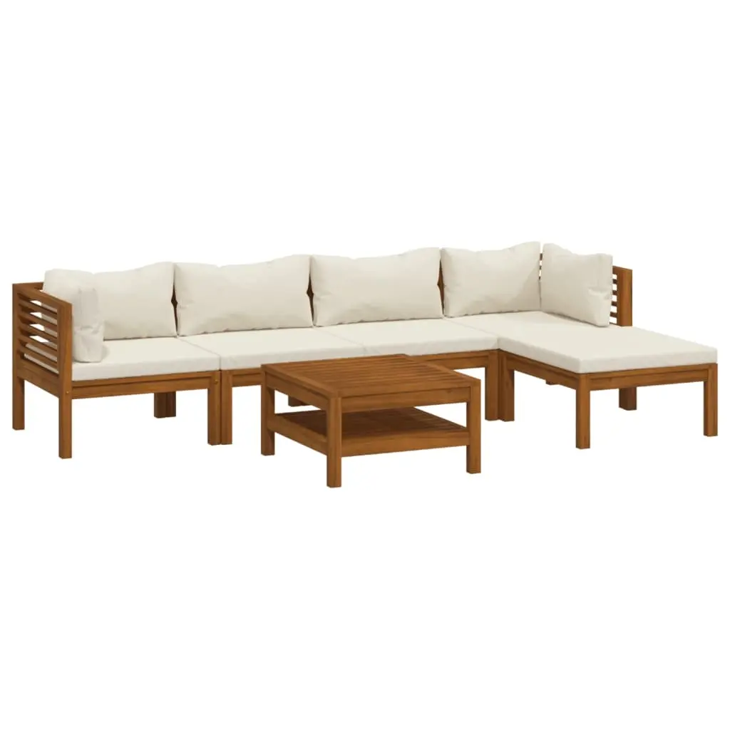 6 Piece Garden Lounge Set with Cream Cushion Solid Acacia Wood 3086929 - Furniture