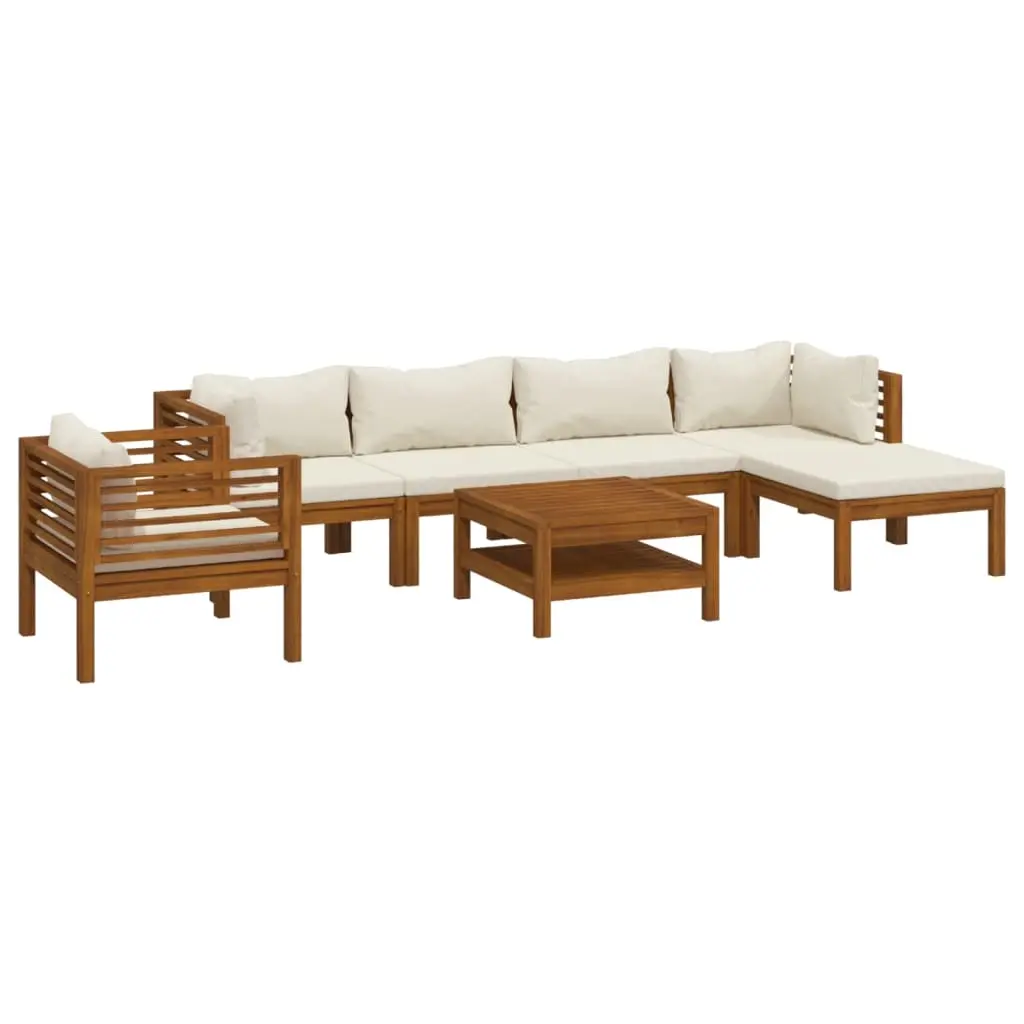 7 Piece Garden Lounge Set with Cream Cushion Solid Acacia Wood 3086930 - Furniture