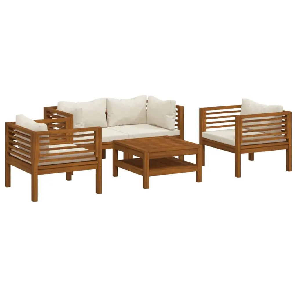 5 Piece Garden Lounge Set with Cream Cushion Solid Acacia Wood 3086934 - Furniture