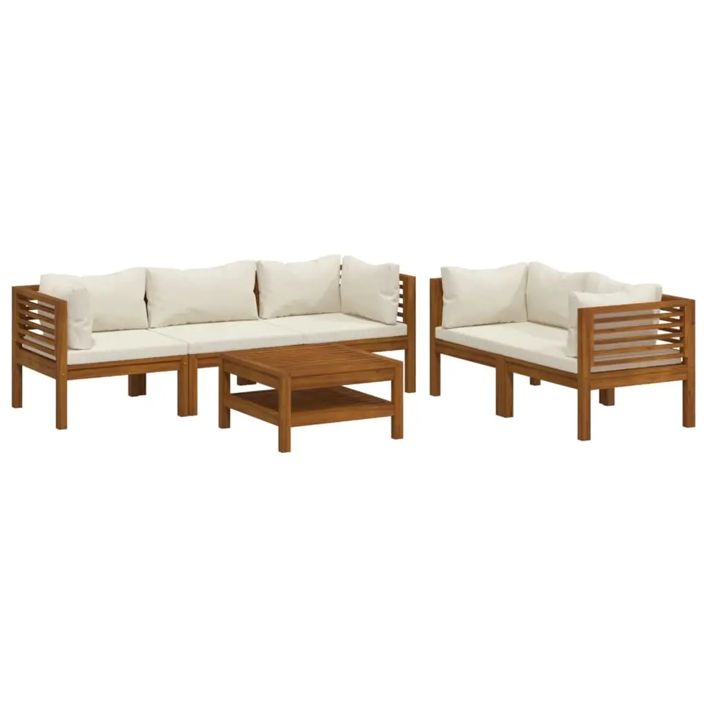 6 Piece Garden Lounge Set with Cream Cushion Solid Acacia Wood 3086935 - Furniture