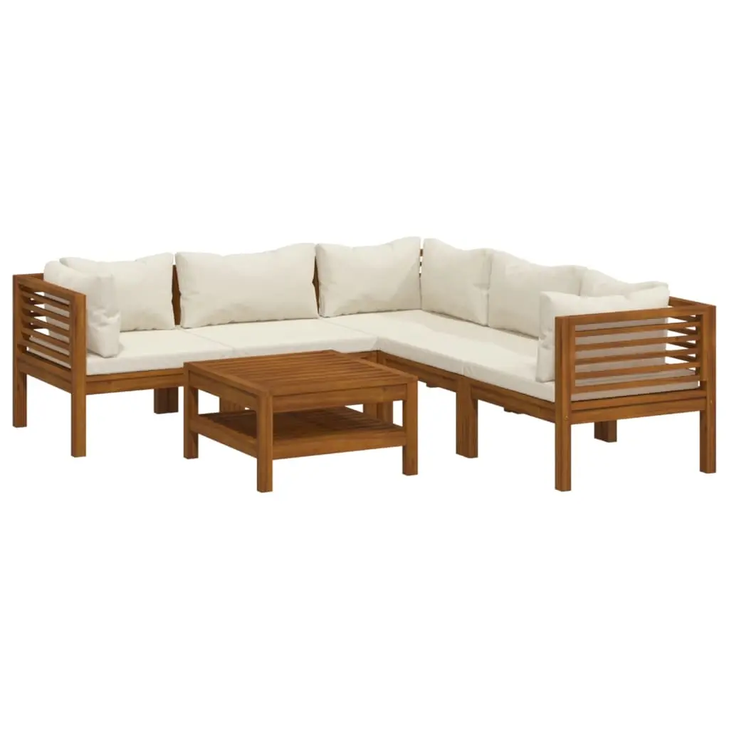 6 Piece Garden Lounge Set with Cream Cushion Solid Acacia Wood 3086937 - Furniture