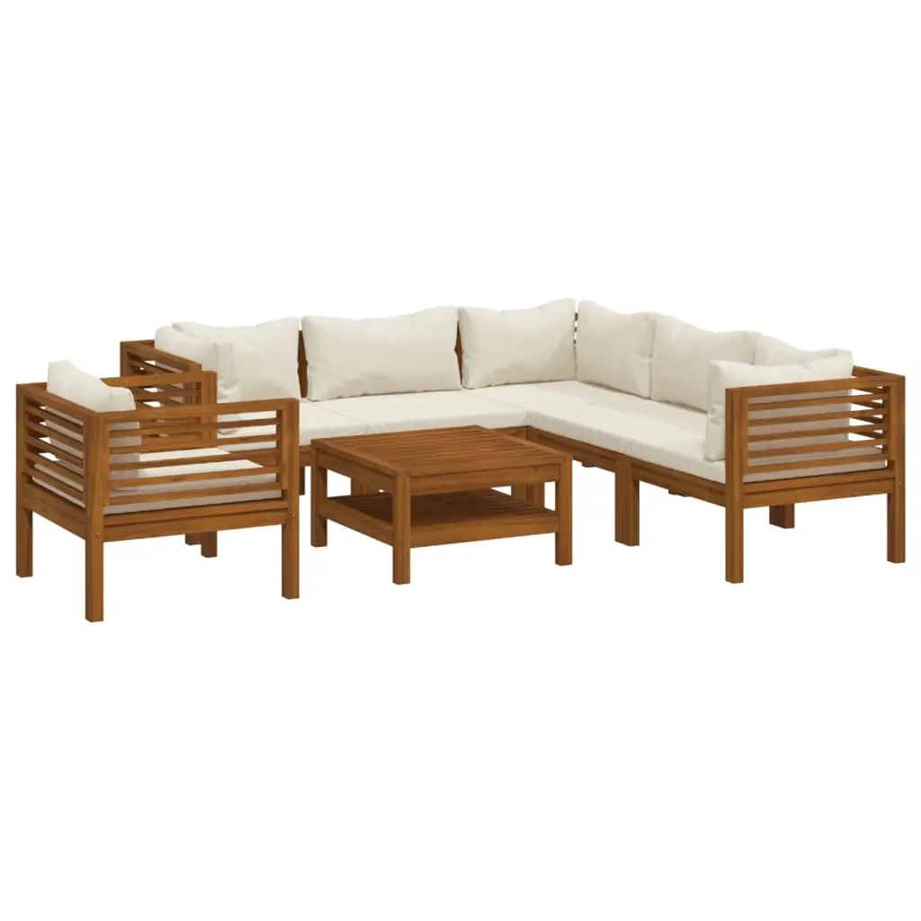 7 Piece Garden Lounge Set with Cream Cushion Solid Acacia Wood 3086938 - Furniture