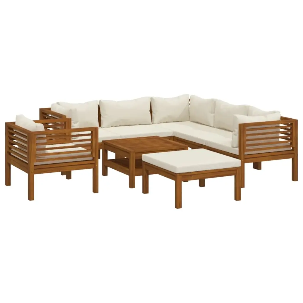 8 Piece Garden Lounge Set with Cream Cushion Solid Acacia Wood 3086939 - Furniture