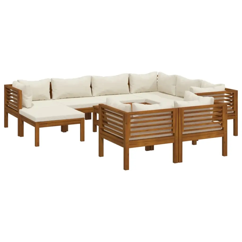 10 Piece Garden Lounge Set with Cream Cushion Solid Acacia Wood 3086941 - Furniture