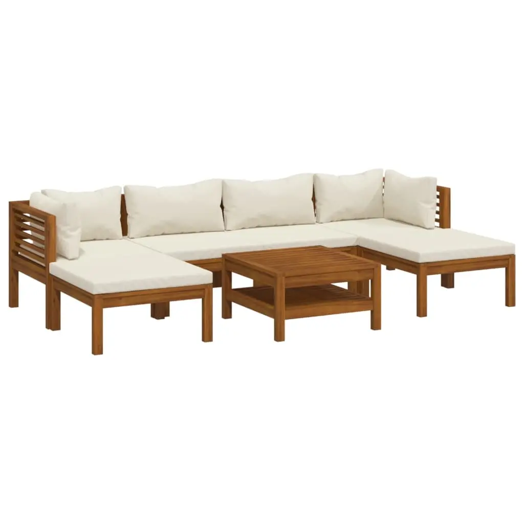 7 Piece Garden Lounge Set with Cream Cushion Solid Acacia Wood 3086946 - Furniture