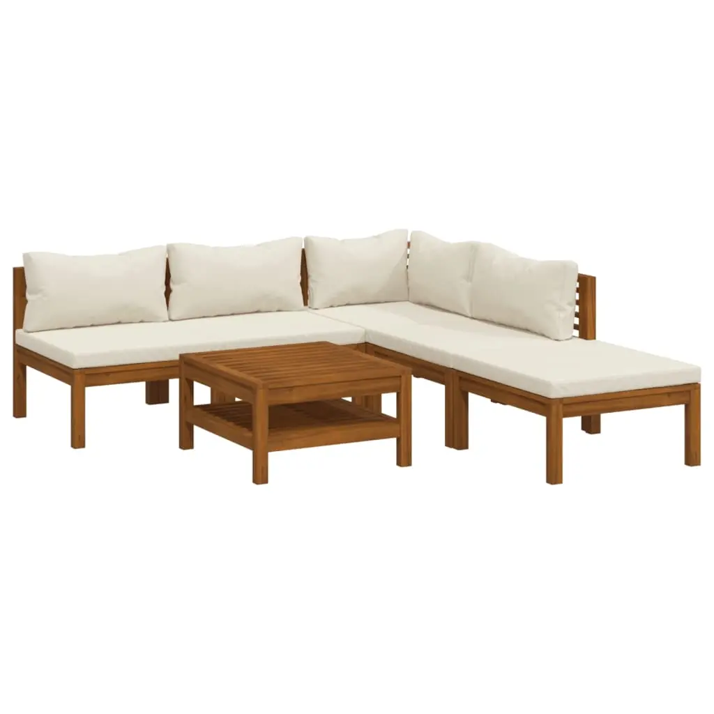 6 Piece Garden Lounge Set with Cream Cushion Solid Acacia Wood 3086948 - Furniture
