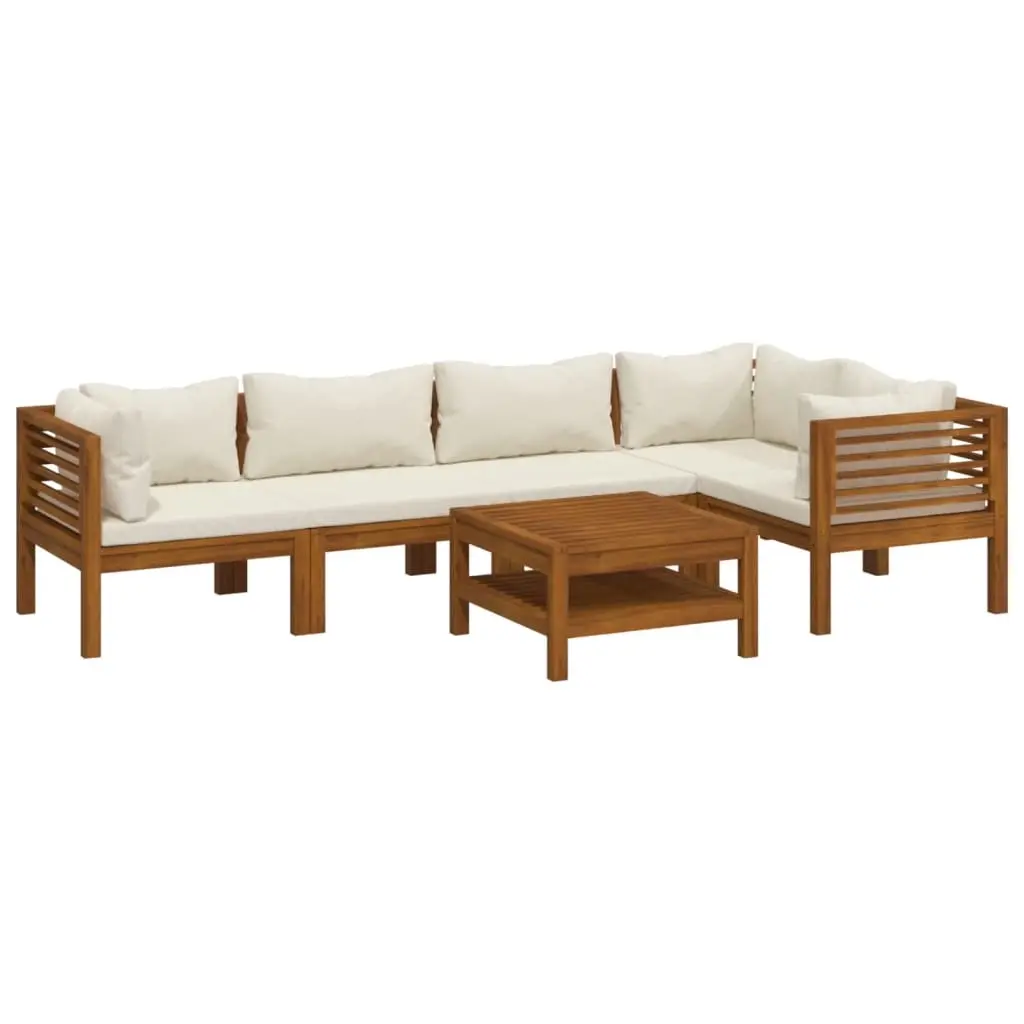 6 Piece Garden Lounge Set with Cream Cushion Solid Acacia Wood 3086950 - Furniture