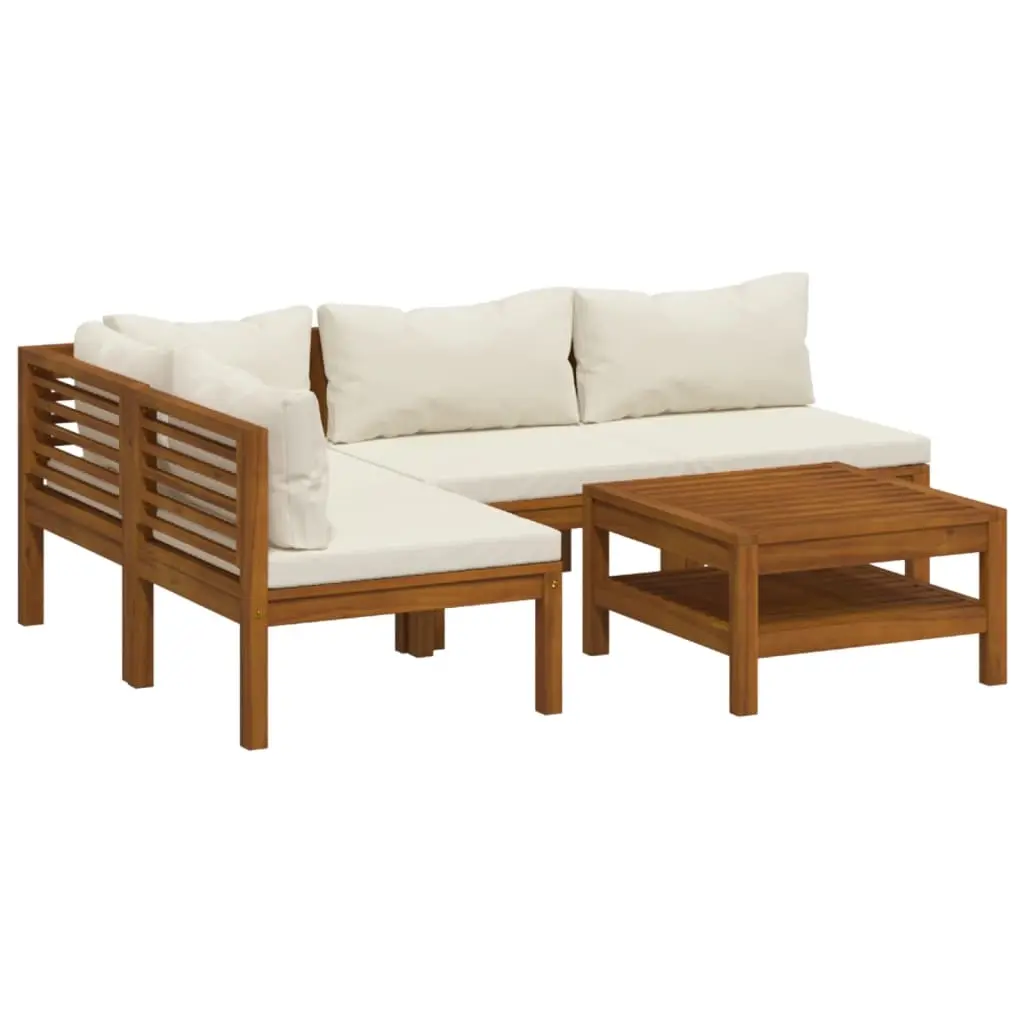 5 Piece Garden Lounge Set with Cream Cushion Solid Acacia Wood 3086951 - Furniture