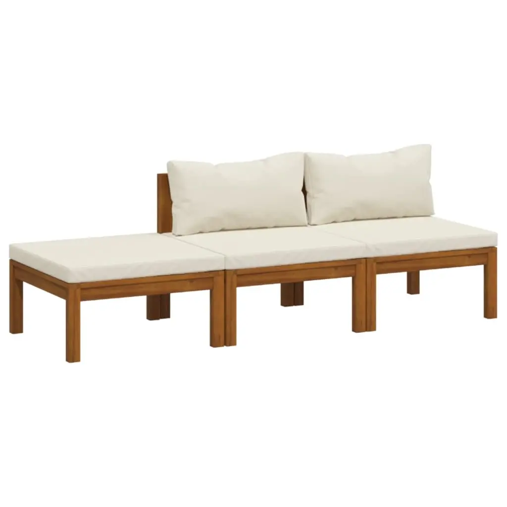 3 Piece Garden Lounge Set with Cream Cushion Solid Acacia Wood 3086952 - Furniture
