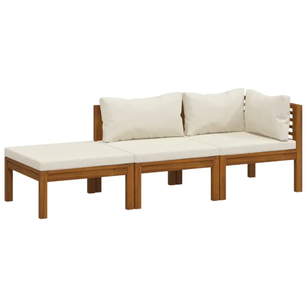 3 Piece Garden Lounge Set with Cream Cushion Solid Acacia Wood 3086953 - Furniture