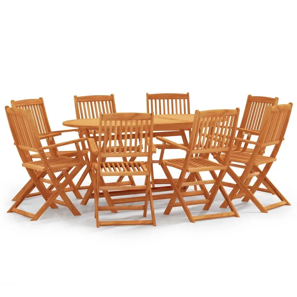 9 Piece Folding Outdoor Dining Set Solid Eucalyptus Wood 3087156 - Furniture