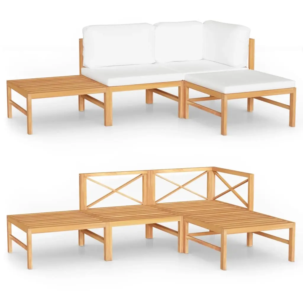 4 Piece Garden Lounge Set with Cream Cushions Solid Teak Wood 3087194 - Furniture