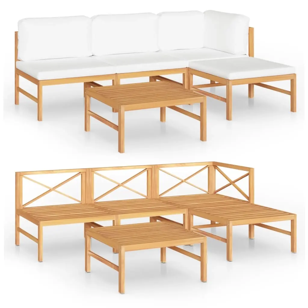 5 Piece Garden Lounge Set with Cream Cushions Solid Teak Wood 3087196 - Furniture