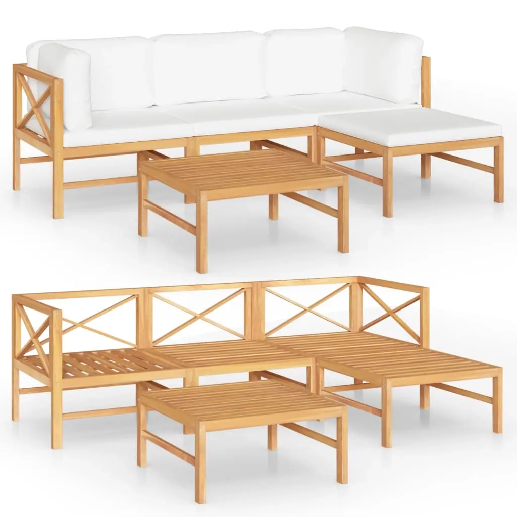 5 Piece Garden Lounge Set with Cream Cushions Solid Teak Wood 3087198 - Furniture