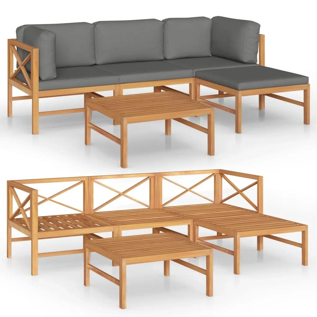 5 Piece Garden Lounge Set with Grey Cushions Solid Teak Wood 3087199 - Furniture