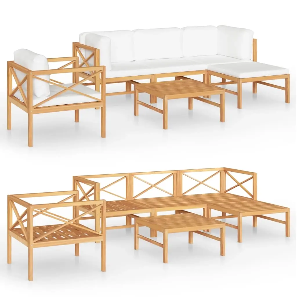 6 Piece Garden Lounge Set with Cream Cushions Solid Teak Wood 3087200 - Furniture