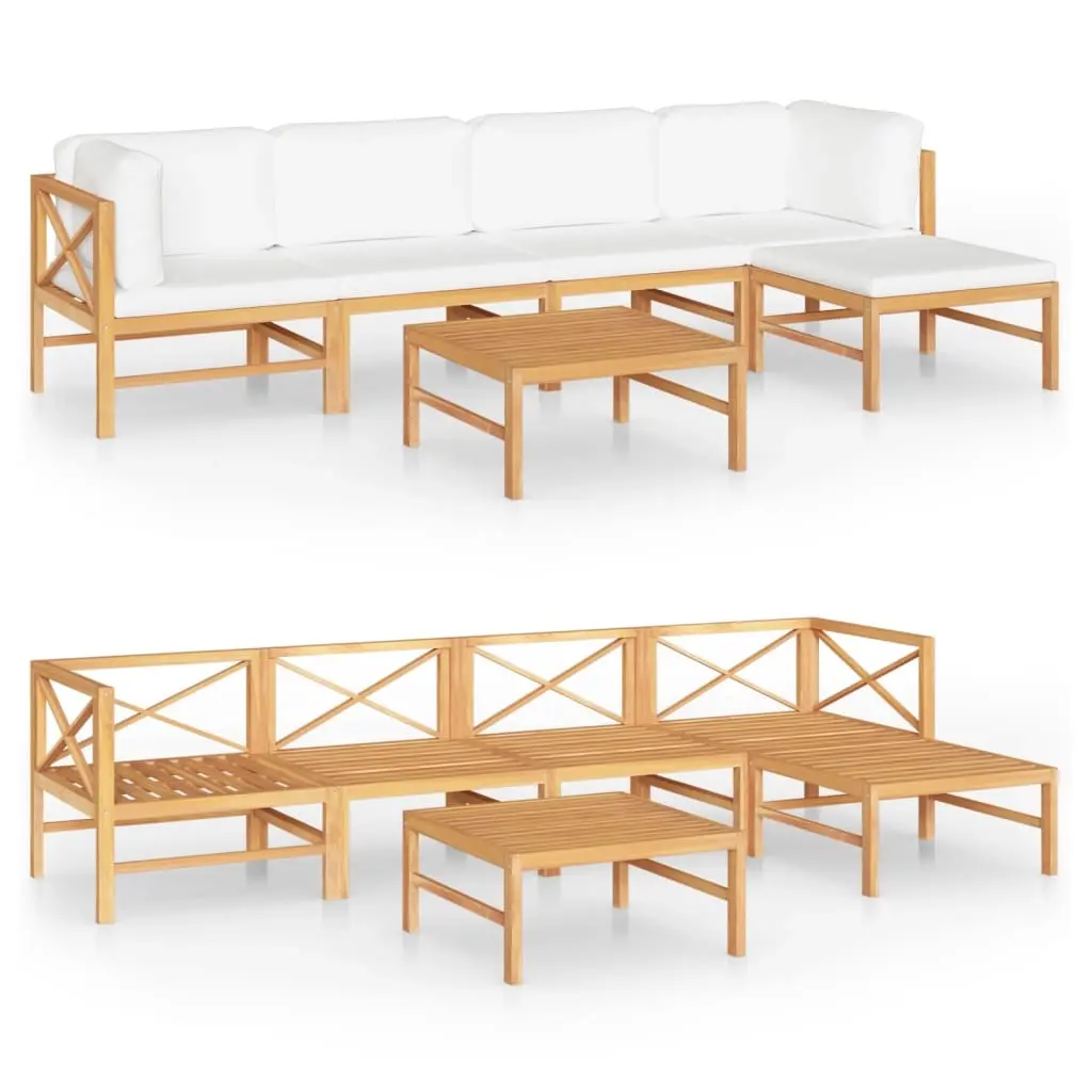 6 Piece Garden Lounge Set with Cream Cushions Solid Teak Wood 3087202 - Furniture