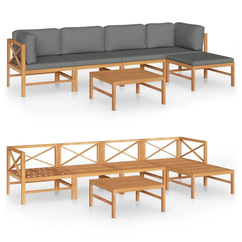 6 Piece Garden Lounge Set with Grey Cushions Solid Teak Wood 3087203 - Furniture