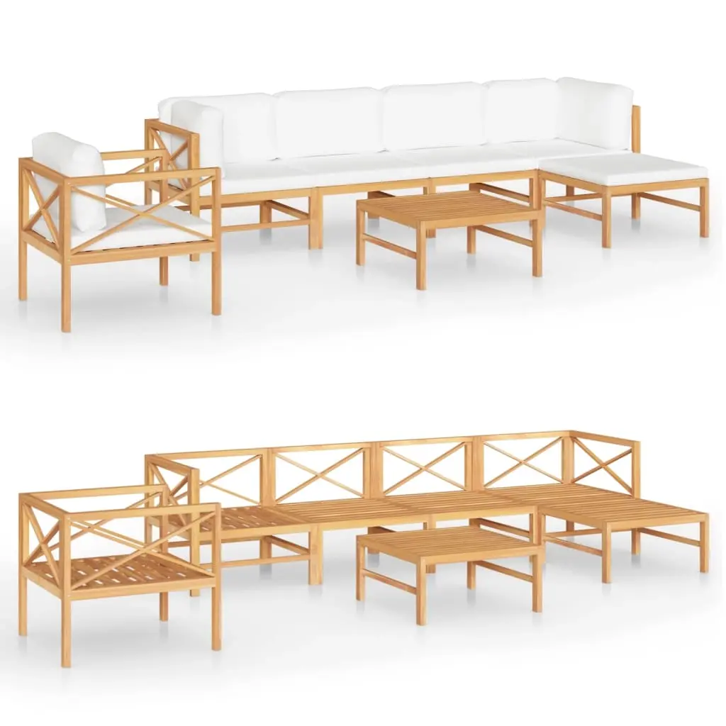 7 Piece Garden Lounge Set with Cream Cushions Solid Teak Wood 3087204 - Furniture
