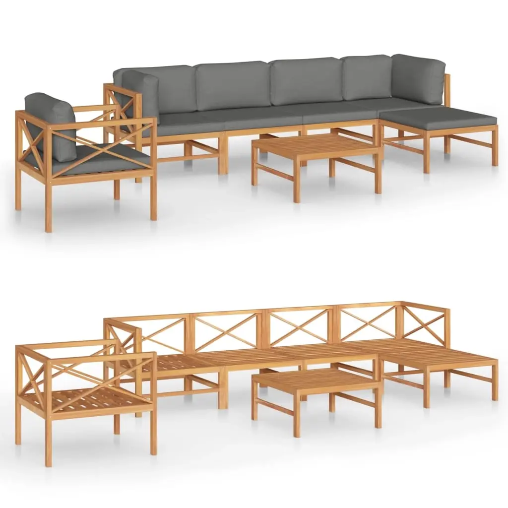 7 Piece Garden Lounge Set with Grey Cushions Solid Wood Teak 3087205 - Furniture