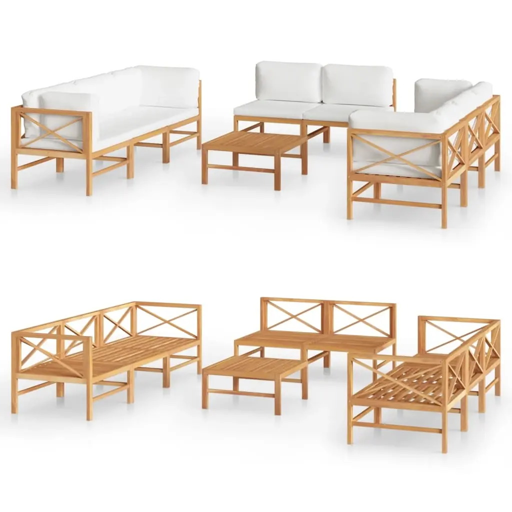 9 Piece Garden Lounge Set with Cream Cushions Solid Teak Wood 3087216 - Furniture