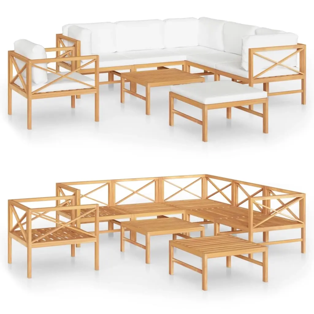 8 Piece Garden Lounge Set with Cream Cushions Solid Teak Wood 3087222 - Furniture