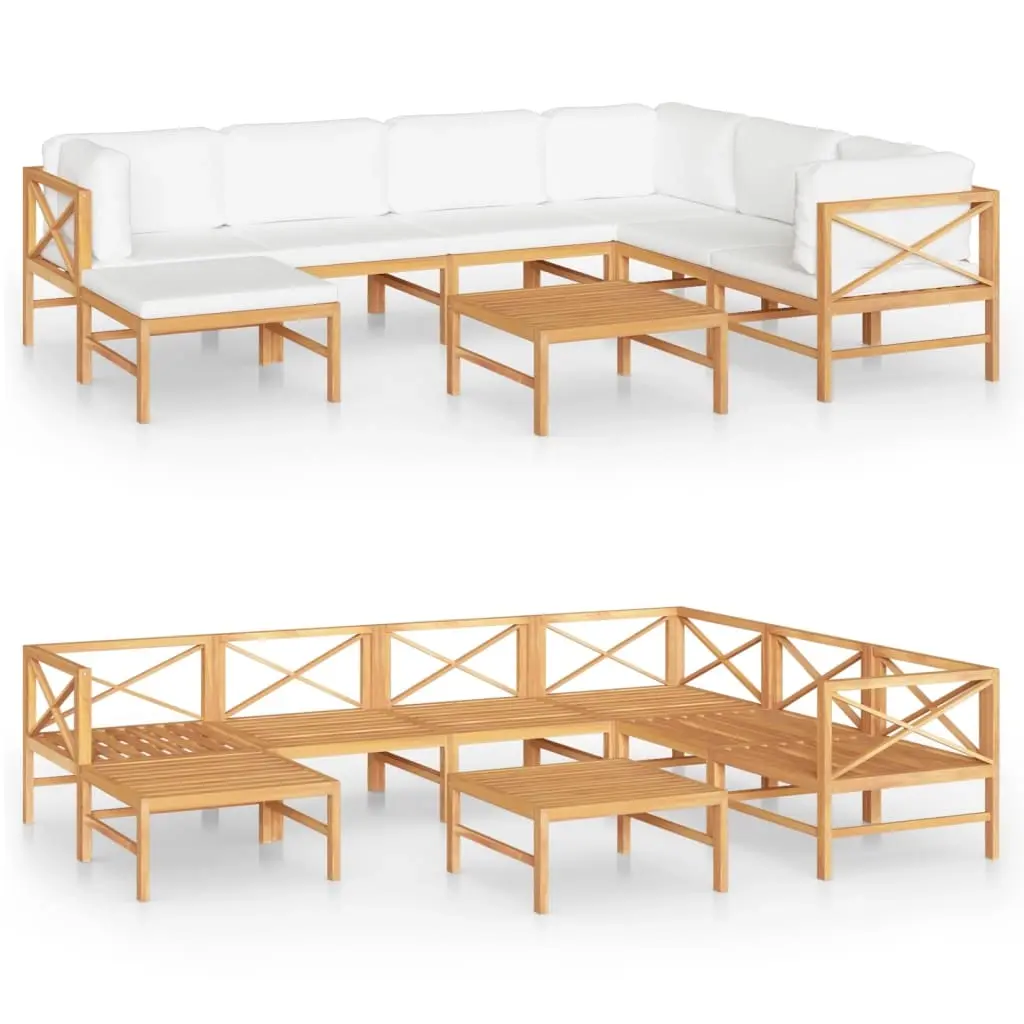 8 Piece Garden Lounge Set with Cream Cushions Solid Teak Wood 3087224 - Furniture