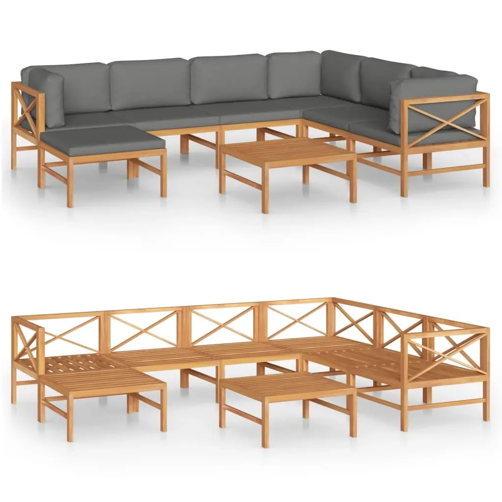8 Piece Garden Lounge Set with Grey Cushions Solid Teak Wood 3087225 - Furniture