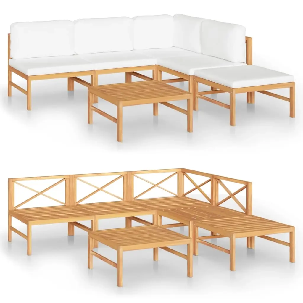 6 Piece Garden Lounge Set with Cream Cushions Solid Teak Wood 3087240 - Furniture