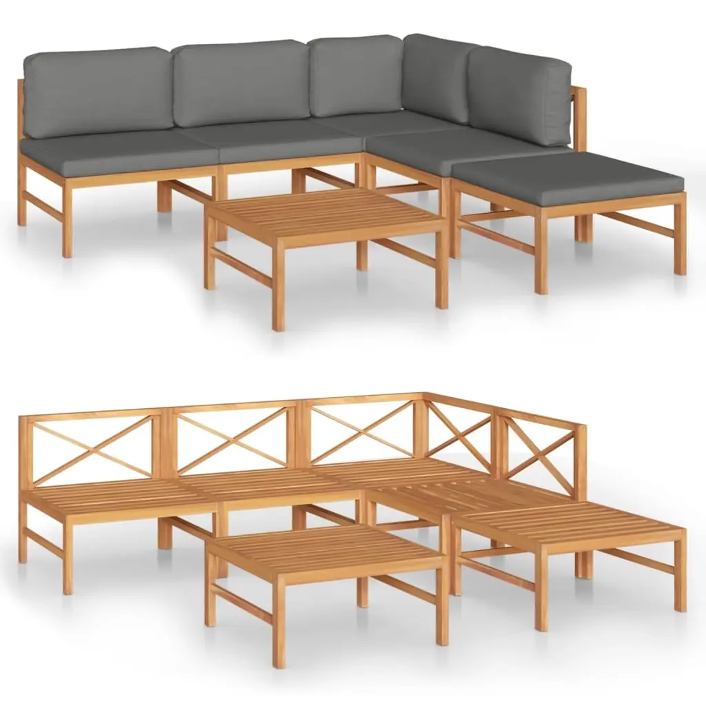 6 Piece Garden Lounge Set with Grey Cushions Solid Teak Wood 3087241 - Furniture