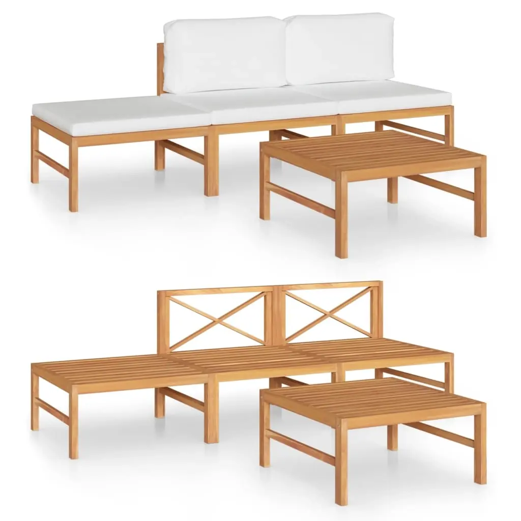 4 Piece Garden Lounge Set with Cream Cushions Solid Teak Wood 3087248 - Furniture