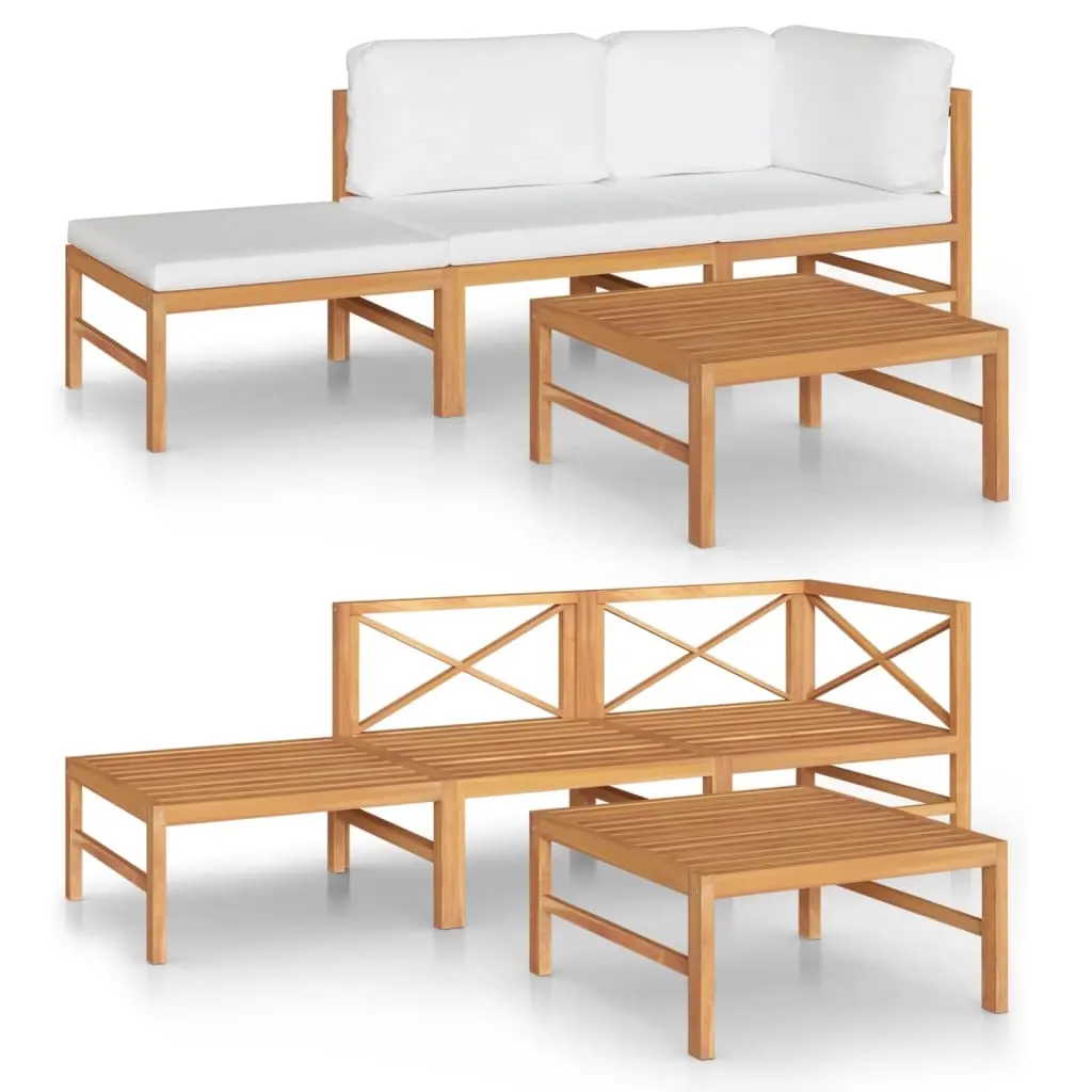 4 Piece Garden Lounge Set with Cream Cushions Solid Teak Wood 3087250 - Furniture
