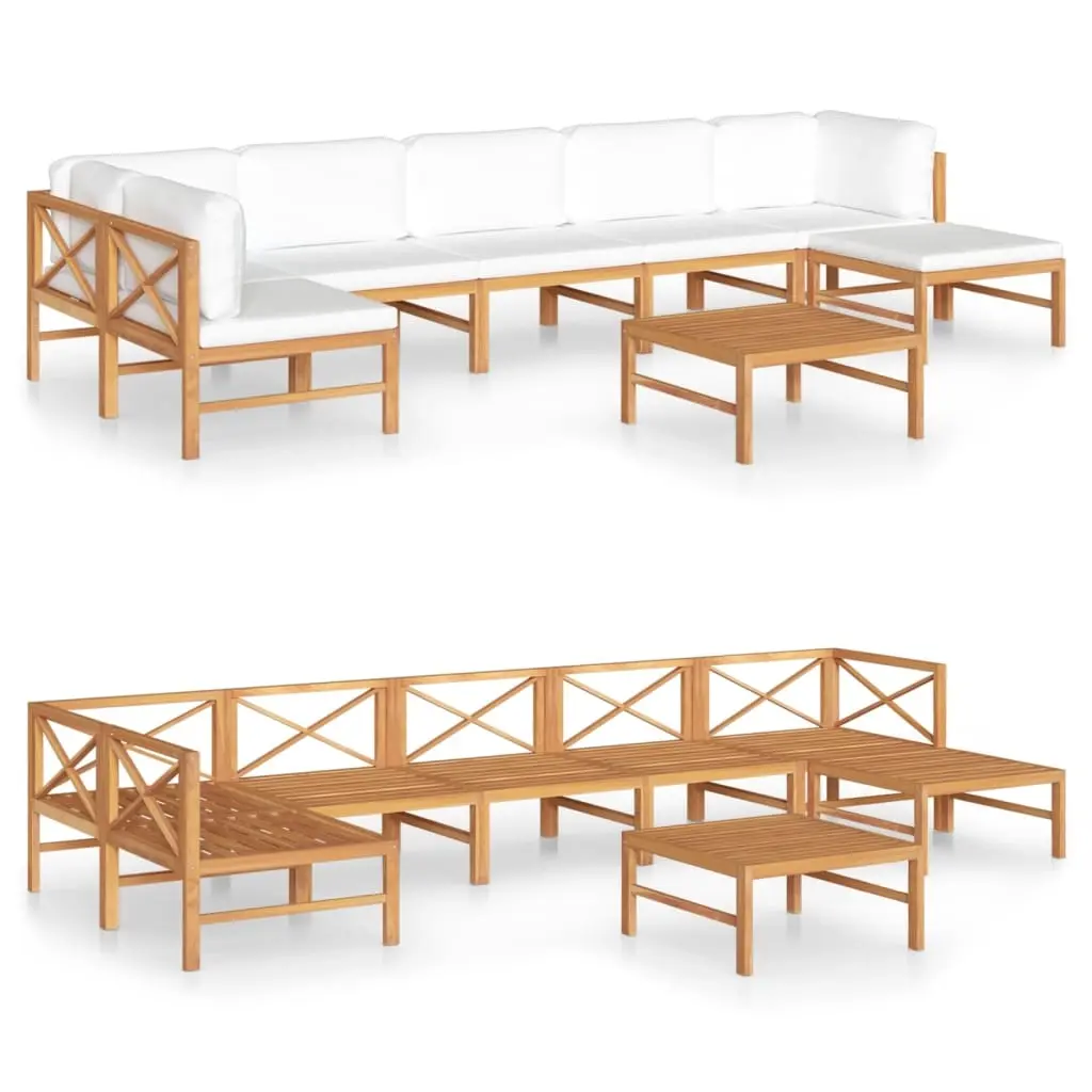 8 Piece Garden Lounge Set with Cream Cushions Solid Teak Wood 3087254 - Furniture