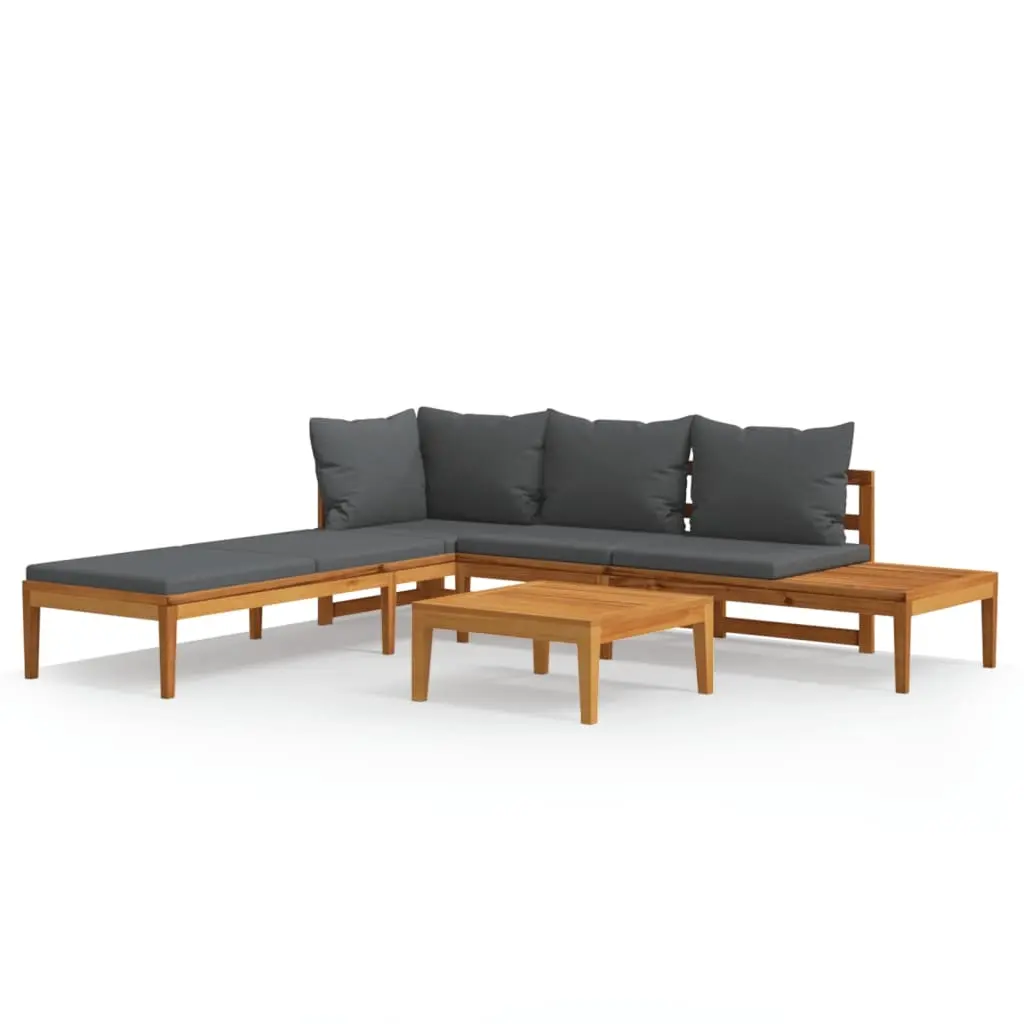 3 Piece Garden Lounge Set with Dark Grey Cushions Acacia Wood 3087265 - Furniture
