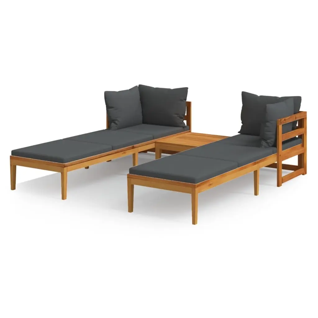 3 Piece Garden Lounge Set with Dark Grey Cushions Acacia Wood 3087271 - Furniture