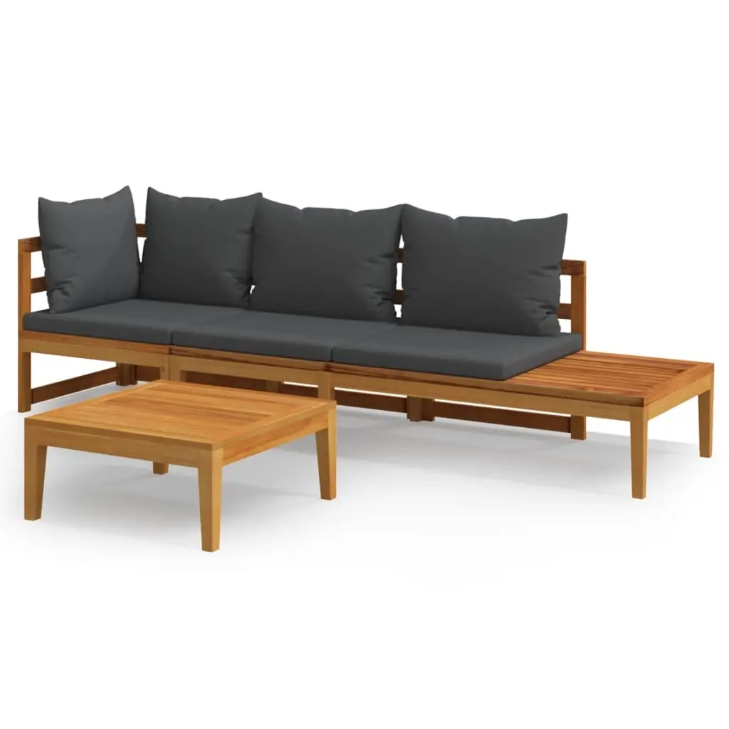 3 Piece Garden Lounge Set with Dark Grey Cushions Acacia Wood 3087273 - Furniture