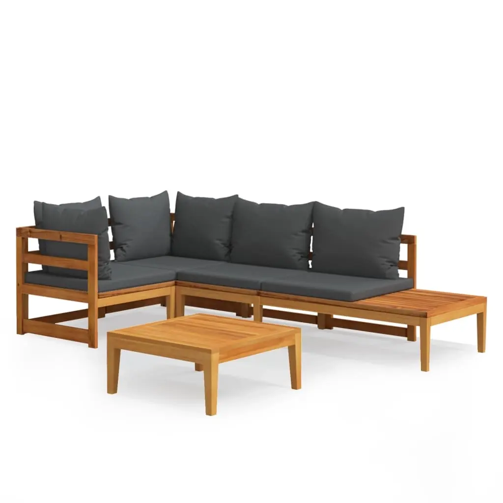 4 Piece Garden Lounge Set with Dark Grey Cushions Acacia Wood 3087277 - Furniture